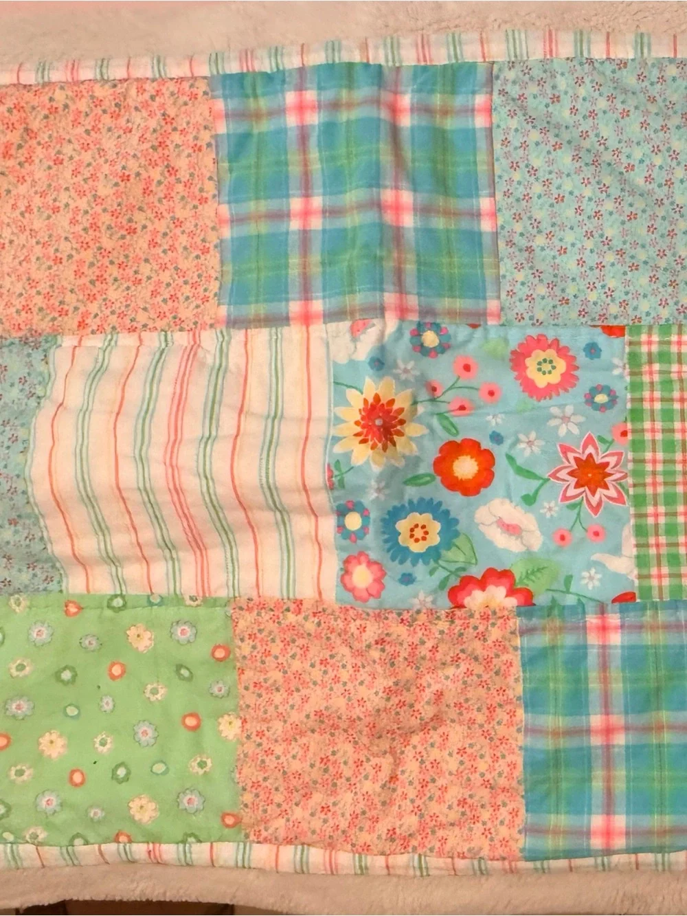 Circo Pastel Patchwork Cotton Quilt Throw - Green, Yellow, Blue, Pink, Cream